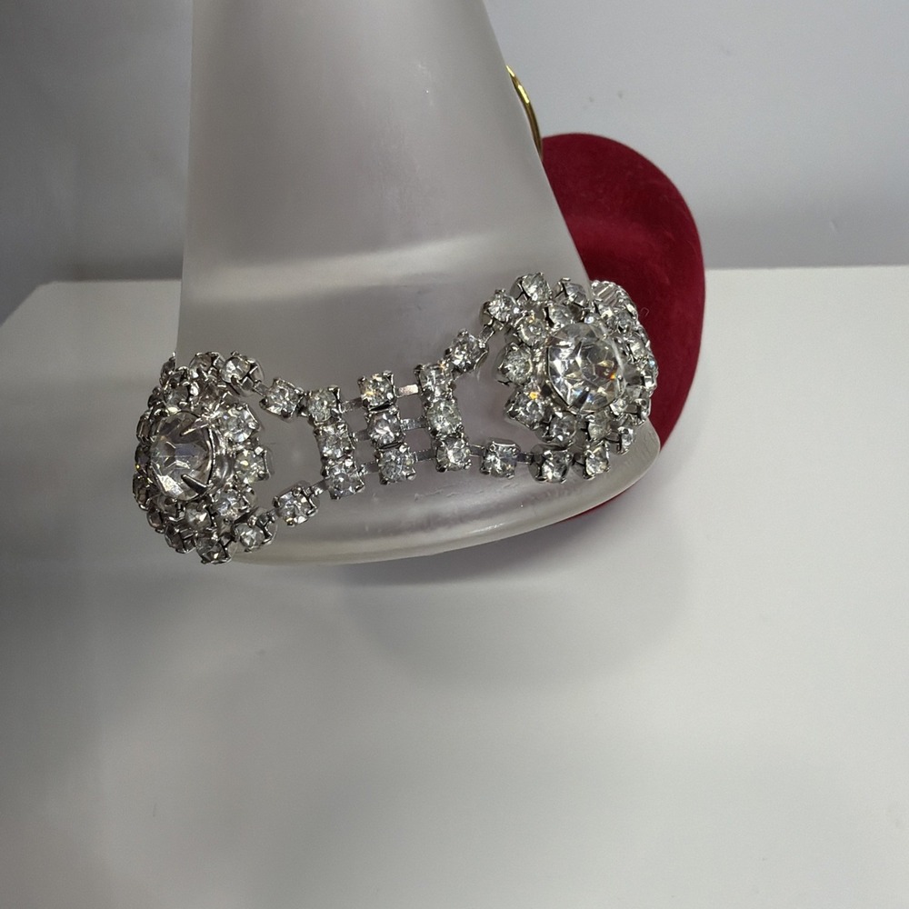 Vintage 1950s Clear Rhinestone Bracelet Silver Tone Formal Weiss Style 7in